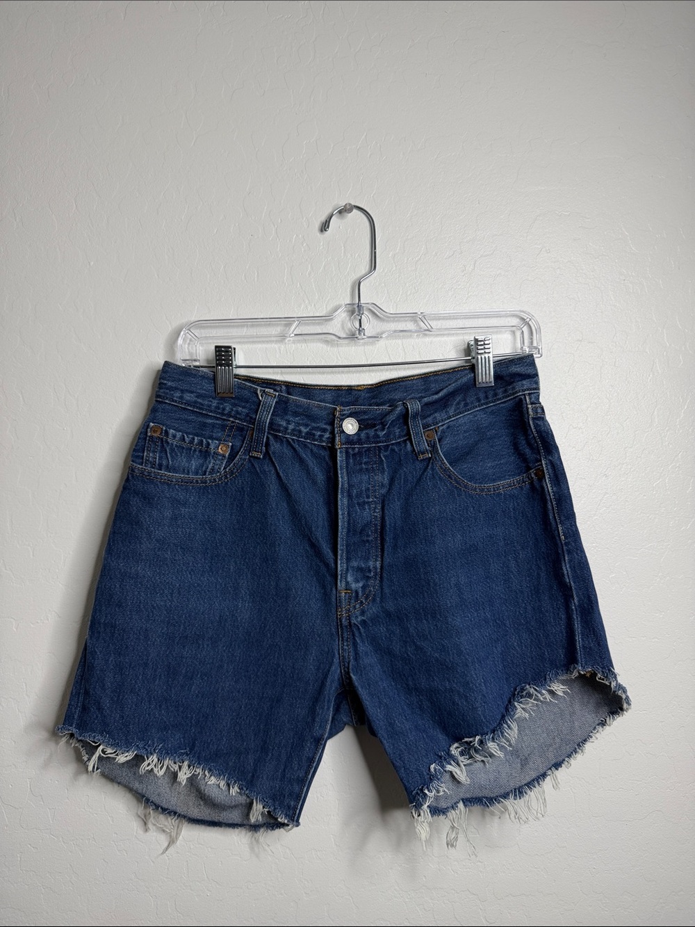 Levi's Dark Blue Distressed High-Rise Denim Shorts